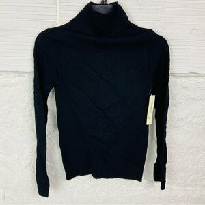 NWT LA WINNER Black stretch textured Turtleneck long sleeve size One Size
